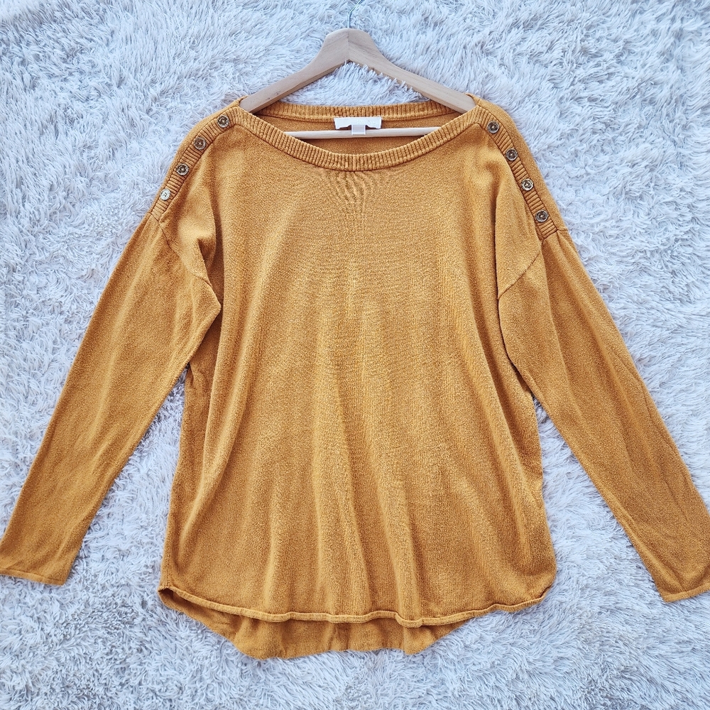 Michael Kors Mustard‎ Boatneck Long Sleeve Knit Top